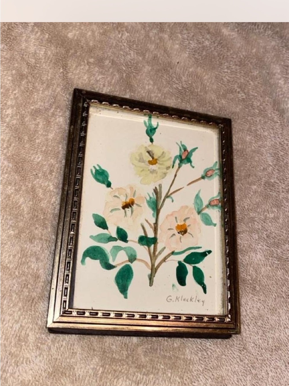 Framed Floral Watercolor Art - Green and Cream